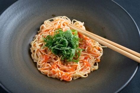 Shiso Tobiko (Flying Fish Roe) Spaghetti | Lox, Stock, and Barrel Tobiko Recipe, Italian Pasta Noodles, Restaurants In Japan, Sushi Shop, Fish Roe, Fish Pasta, Caviar Recipes, Pickled Ginger, Italian Restaurants