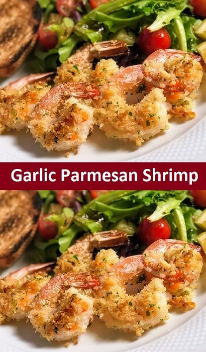 Garlic Parmesan Shrimp Pasta And Salad, Garlic Parmesan Shrimp, Parmesan Shrimp, Shrimp Food, Shrimp Parmesan, Breaded Shrimp, Shrimp Alfredo, Crispy Shrimp, Baked Shrimp