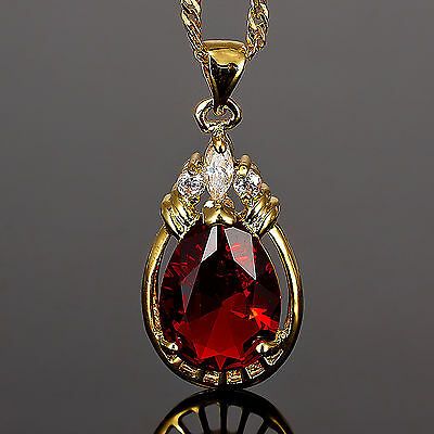 Find many great new & used options and get the best deals for Fashion Jewelry Pear Cut Red Ruby Yellow Gold Plated Pendant Free Necklace 18" at the best online prices at eBay! Free shipping for many products! Red Ruby, Pear Cut, Cute Jewelry, Garnet, Christmas Bulbs, Pear, Jewelry Box, Perfume Bottles, Ruby