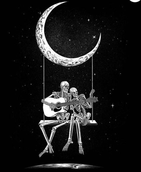 2 Skeletons In Love, Skeleton Art Dark, Halloween Rock Art, Two Skeletons In Love, Band Tee Design, Skeleton Music, Skeleton Band, Skeleton Playing Guitar, Guitar Png