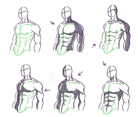 Muscle Shadow Drawing, Shading Body Drawing, Torso Shading Reference, How To Shade Body Drawing, Shadows On Body Drawing, Shading Abs Drawing, Shading Body Reference, Body Shadows Reference, Abs Coloring Tutorial