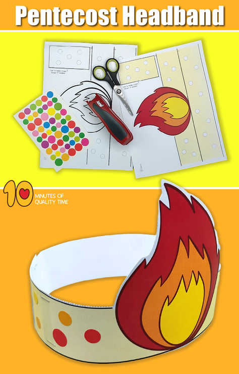 fun and easy paper crown for Pentecost that the kids will love! :) Day Of Pentecost Craft For Kids, Pentecost Craft, Fire Crown, Daniel In The Lion's Den, Holy Spirit Come, Lion's Den, Headband Crafts, Paper Crown, Crown Crafts