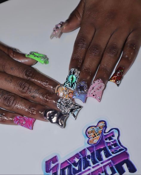 Junkyard Nails, Duck Junk Nails, Junk Nails, Punk Nails, Duck Nails, Drip Nails, Really Cute Nails, Dope Nail Designs, Short Square Acrylic Nails