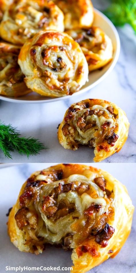 Mushroom Puff Pastry, Pastry Pinwheels, Puff Pastry Recipes Savory, Puff Pastry Pinwheels, Savory Appetizers, Recipe Mushroom, Mushroom Appetizers, Puff Pastry Appetizers, Pastry Appetizer