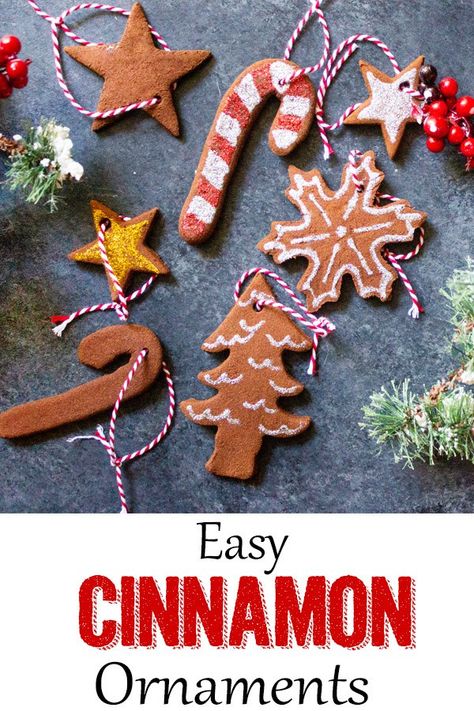 These cinnamon Ornaments require NO GLUE and they're an easy fun christmas tradition! #cinnamonornaments #homemadeornaments #christmascraft Christmas craft Idea Cinnamon Ornaments With Glue, Cinnamon And Glue Ornaments, Diy Cinnamon Ornaments, Cinnamon Ornament Recipe, Baking With Applesauce, Cinnamon Ornaments, Dough Ornaments, Cinnamon Cookies, Food Ornaments