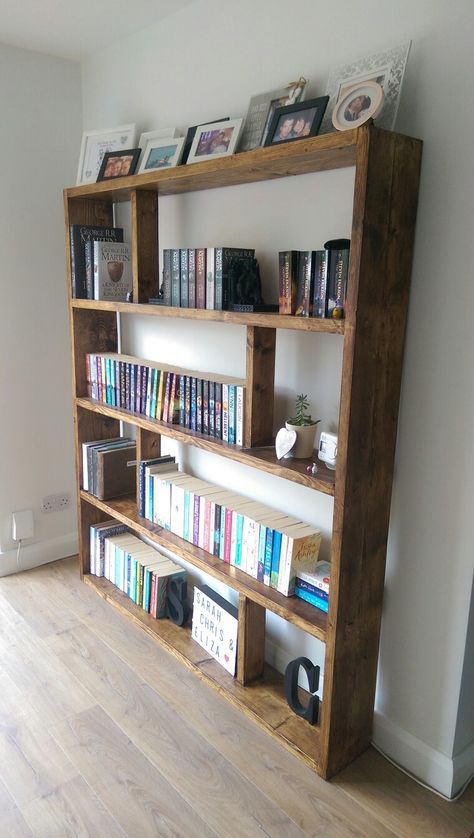 Scaffold Board Bookcase, Home Made Bookshelves, Scaffold Bookcase, Homemade Bookcase, Scaffold Shelving, Homemade Bookshelves, Rustic Bookshelves, Reclaimed Wood Bookcase, Bookcase Plans