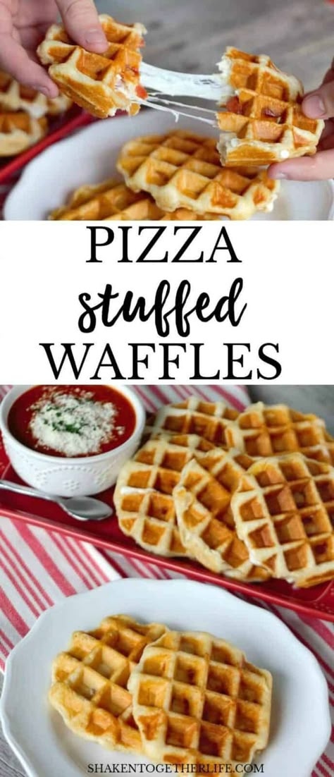 Cherry Dessert Pizza, Refrigerator Biscuits, Mini Waffle Recipe, Stuffed Waffles, Pizza Waffles, Savory Waffle Recipe, Waffle Pizza, Biscuit Pizza, Waffle Iron Recipes