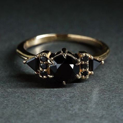 Onyx Engagement Ring, Black Gems, Black Diamond Ring Engagement, Black Diamond Ring, Custom Ring, Black Diamonds, Bling Rings, Emerald Engagement Ring, Fantasy Jewelry