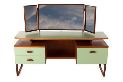 <b>1. 1950s Retro G Plan Dressing Table:</b><br> Out of the Dark, £600. This mid-century beauty is one of a range of revamped vintage pieces from the social enterprise. 0845 519 2259, bouf.com G Plan Dressing Table, Plan Dressing, Mid Century Modern Vanity, Salvaged Furniture, 1960s Furniture, Mod Furniture, Upscale Furniture, 1950s Retro, Deco Bedroom