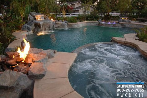 Waterfall Backyard, Stunning Pools, Waterfall Pool, Hot Tub Landscaping, Freeform Pools, Pool Landscape Design, Mini Pool, Waterfalls Backyard, Pool Waterfall