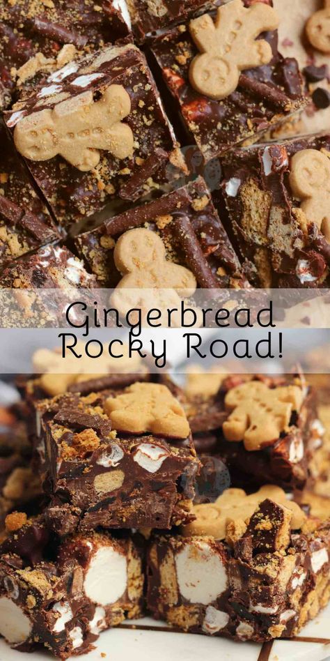 Gingerbread Rocky Road! - Jane's Patisserie Gingerbread Cookies Easy, Rocky Road Bars, Rocky Road Recipe, Janes Patisserie, Christmas Sweet Treats, Xmas Treats, Tray Bake Recipes, Christmas Food Gifts, Cookies Easy