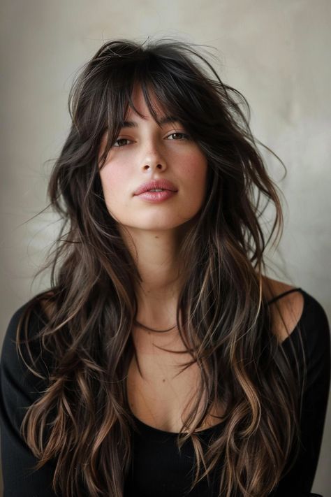 Long Layered Hairstyles with Curtain Bangs: Best Long Hairstyles Long Wavy Haircuts Curtain Bangs, Bangs 2024 Trends, Shaggy Long Hair, Layered Hair With Bangs, Hair Inspiration Long, Trendy Hairstyle, Long Layered Haircuts, Long Locks, Long Hair With Bangs