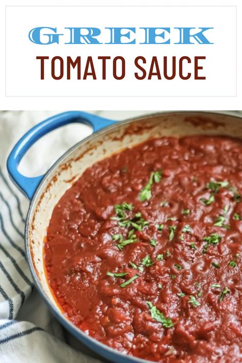 Our family loves this Greek Tomato Sauce Recipe because we can make it ahead of time, store it in the refrigerator and have it available for use during our busy week. The flavors intensify over time for an even more flavorful experience. You will appreciate how easy this Greek Tomato Sauce Recipe is to make and will love how versatile it is. via @CookLikeaGreek Greek Pizza Sauce, Greek Sauces, Lamb Sauce Recipes, Meatballs Rice, Pasta Meatballs, Greek Chicken And Potatoes, Greek Sauce, Red Sauce Recipe, Greek Pizza