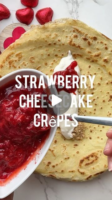 Lou Robbie on Instagram: "Recipe⬇️-🍓STRAWBERRY CHEESECAKE CRÊPES - Follow @littleloucooks for more easy family recipes SAVE IT TO TRY :) This is a sweet treat!! Pancake Tuesday🥞 or Valentines ❤️this will work great for both. Each component of the recipe is really easy to make - and would be lovely to make with the kids. Set warm crepes and bowls of toppings on the table for self service. Makes 6: You’ll need: 6 Crêpes - find my crepe recipe on my grid. For the strawberry sauce: 350g frozen strawberries (or fresh) 50g sugar - (¼ cup) or honey or maple syrup 1 tsp vanilla extract 1 tablespoon lemon juice For the vanilla cream cheese: 200g full fat cream cheese 25g Icing sugar (¼ cup) or 1 tbsp honey or maple syrup 1 teaspoon vanilla extract For the biscuit crumble: 6 digestive Pancake Tuesday, Vanilla Cream Cheese, Strawberry Crepes, Crepe Recipe, Easy Family Recipes, Recipe Strawberry, Strawberry Sauce, Crepe Recipes, Easy Strawberry