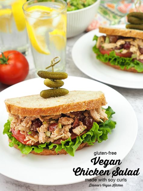 Soy Curl Chicken Salad, Soy Curls Recipes, Vegan Autumn, Vegan Chicken Salad, Vegetarian Sandwiches, Vegan Journey, Vegan Sandwich Recipes, Veggie Ideas, Homemade Tofu