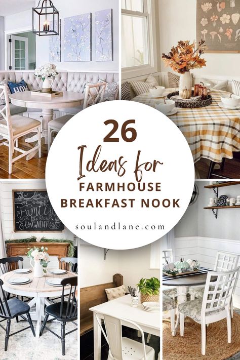 Create a cozy retreat in your home with our curated collection of farmhouse breakfast nook inspirations. From rustic benches to vintage decor, explore creative ways to infuse charm and character into your dining space. These ideas promise to elevate your breakfast experience, providing a warm and inviting ambiance for starting your day. Breakfast Room Wall Decor Ideas, Breakfast Nook Wall Decor Ideas, Breakfast Nook Decorating Ideas, Breakfast Nook Wall Decor, Breakfast Area Ideas, Breakfast Room Ideas, Breakfast Room Decor, Small Eat In Kitchen, Breakfast Nook Sitting Area