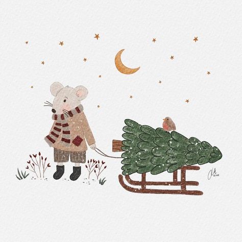 Doodles | Illustration 🌙 | Journals on Instagram: "Merry Christmas everyone ♥️ I wish you wonderful days with your loved ones, delicious cookies, precious conversations, good food, time for Christmas movies and the opportunity to rest. If you don't like Christmas, just enjoy the holidays and time for yourself ✨ it’s a good time to do creative things 🧘‍♀️ I will spend the next few days bonding with my family and otherwise using the time at home to relax and enjoy Christmas to the fullest while Happy Christmas Illustration, Animal Christmas Illustration, Christmas Character Illustration, Winter Animal Illustration, Christmas Ornament Illustration, Christmas Illustration Drawing, Christmas Family Drawing, Xmas Cards Illustration, Christmas Mouse Illustration