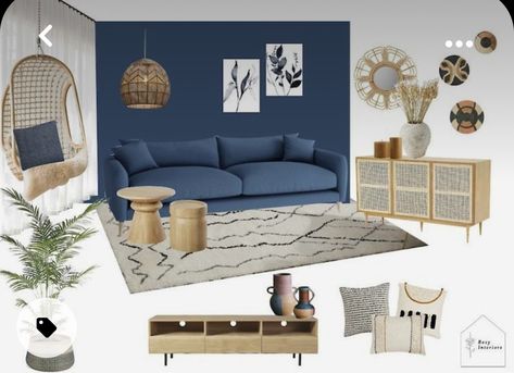 Boho Blue Living Room, Relaxed Living Room, Blue Sofas Living Room, Blue Couch Living Room, Navy Living Rooms, Cute Living Room, Living Room Transformation, Simple Living Room Decor, Blue Living Room Decor