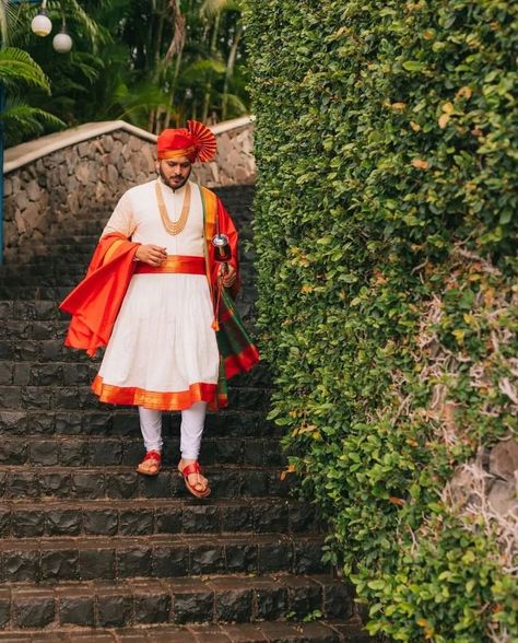 Royal Marathi Grooms That Aced The Peshwai Wedding Look Wedding Dresses Men, Male Wedding Guest Outfit, Marathi Wedding, Offbeat Wedding, Wedding Outfits For Groom, Wedding Dresses Men Indian, Delhi Wedding, Couple Wedding Dress, Indian Wedding Couple Photography