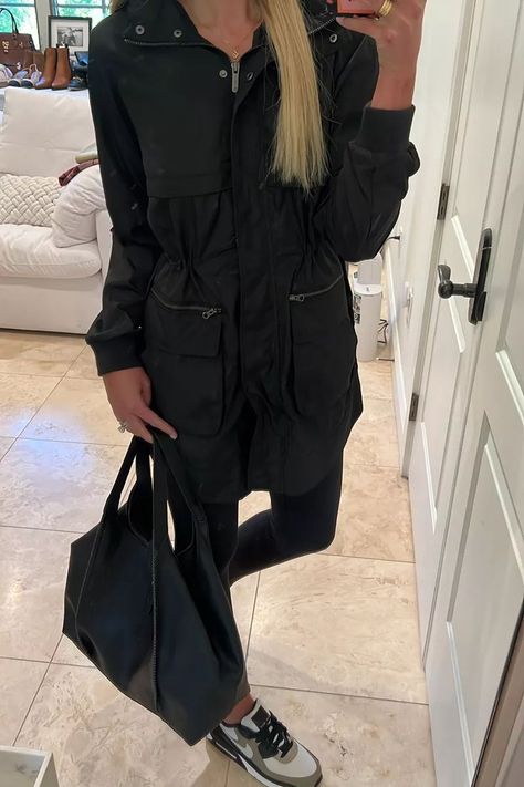 The best workout jacket. Size down one full size. Has an adjustable waist. Lightweight jacket. Black rain jacket. Dropoff jacket Fall Workout Outfits, Fall Workout, Black Rain Jacket, Black Rain, Fashion Inspiration Board, Best Workout, Style Inspiration Fall, Workout Outfit, Workout Jacket