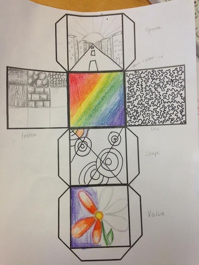 Art Cube Project, Space Elements Of Art, Elements Of Art Form, Elements Of Art Value, Elements Of Art Shape, Elements Of Art Texture, Elements And Principles Of Art, Elements Of Art Space, Math Art Activities