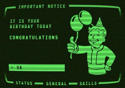 Happy Birthday Gamer, Fallout Theme, Vault Boy Fallout, Happy Birthday Games, Fallout Wallpaper, Fallout Funny, Gamer Meme, Pip Boy, Video Games Birthday Party