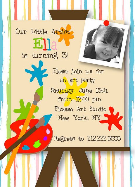 Arts And Crafts Party Invitation, Art Themed Party Invitations, Free Art Party Invitation Templates, Art Birthday Party Invite, Artist Birthday Party Invitations, Birthday Invitation Text, Artist Party, Art Party Invitations, معرض فني