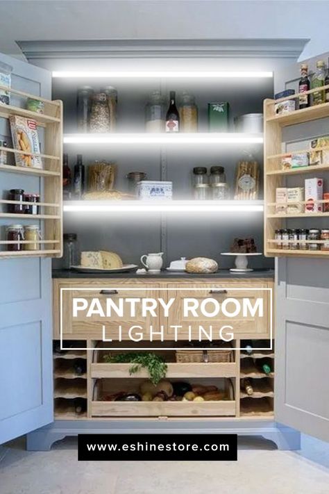 Light your way today!💡. We are willing to help you with the planning of your Pantry makeover thanks to our battery-powered lights.  Do you want to experience the dazzling LED light just minutes after you open the box? then go to eshinestore.com to reach the LED satisfaction💯 Battery Lights For Pantry, Book Shelf Kitchen, Kitchen Shelves Ideas, Pantry Lighting, Kitchen Open Shelves, Shelves Corner, Kitchen Led Lighting, Pantry Room, Shelves Ideas