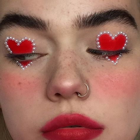 Red Makeup, Eyelashes, Piercings, Close Up, We Heart It, A Woman, Red And White, Makeup, Red