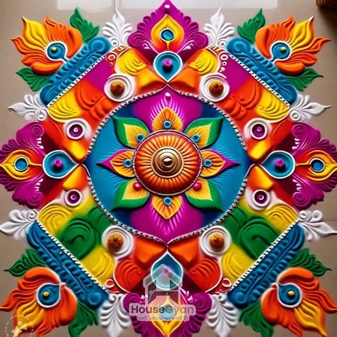 30+ Simple Rangoli Designs for Home 2024 Onam Pookalam, Simple Rangoli Designs, Rangoli Designs Simple Diwali, Big Rangoli, Party Logo, Big Rangoli Designs, Traditional Look, Rangoli Designs Diwali, Rangoli Designs With Dots