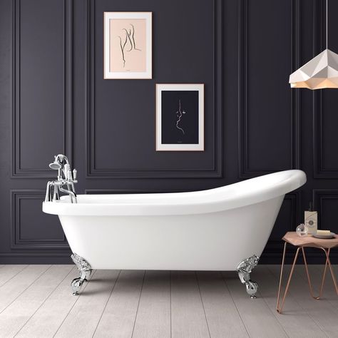 Traditional Baths | Bathroom Mountain Bathroom Mountain, Freestanding Baths, Bathroom Renovation Cost, Grey Bath, Traditional Bath, Slipper Bath, Straight Baths, Round Bath, Chrome Ball