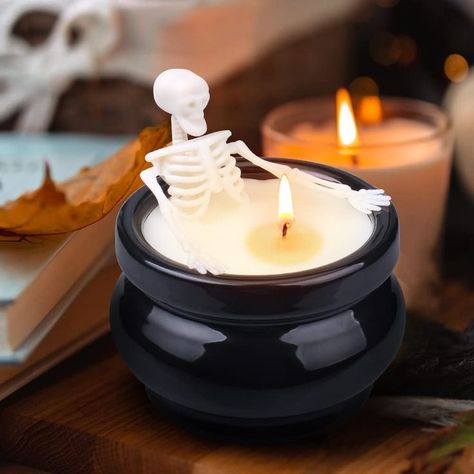 Skeleton Candle, Funny Halloween Decorations, Fall Funny, Indoor Home Decor, Farmhouse Room, Halloween Table Decorations, Halloween Tattoo, Skull Candle, Spooky Halloween Decorations