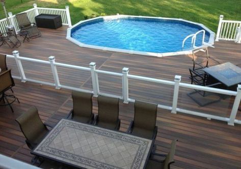 oval above ground pools Above Ground Pool With Deck, Pool With Deck, Oval Above Ground Pools, Oberirdischer Pool, Ideas De Piscina, Decks Around Pools, Inground Pool Designs, Oval Pool, Oberirdische Pools