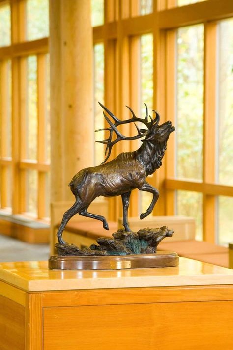 Elk Sculpture, Deer Sculpture, Bronze Sculpture Animal, Bean Brownies, Bull Elk, Bamboo Decor, Deer Painting, Deer Family, Wood Animal