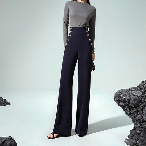 Super high-waist Wool Pants,Woolen wide-leg pants,autumn and winter thick Long trousers woolen straight-leg pants double-breasted suit pants Vivian Seven Black Flares, Patterned Pants, Button Pants, Ponte Fabric, Long Trousers, Suit Pants, Wool Pants, Pants Pattern, Women's Pants