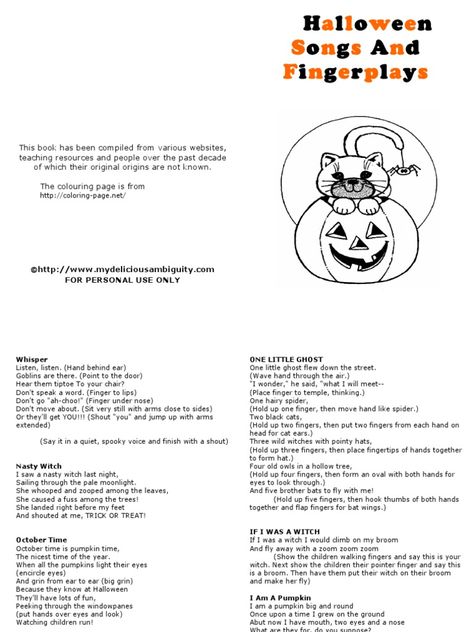 This is a Halloween song and fingerplay book for toddlers and preschoolers. Would be handy for parents and teachers of young children or ESL students. ©http://www.mydeliciousambiguity.com FOR PERSONAL USE ONLY Preschool Fingerplays, Halloween Storytime, Halloween Lesson Plans, Early Preschool, Classroom Halloween, Halloween Lesson, Kindergarten Music, Songs For Toddlers, Fall Songs