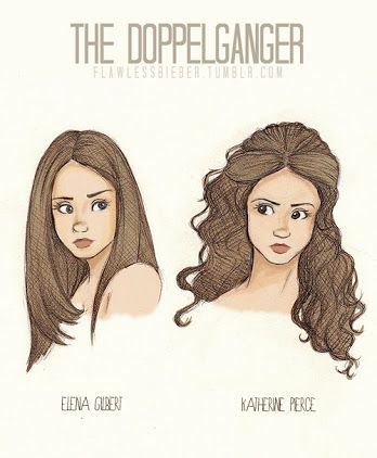 doppelgangers fanart. elena gilbert & katherine pierce. Vampire Drawings, The Vampire Diaries 3, Vampire Diaries Quotes, Vampire Diaries Wallpaper, Arte Van Gogh, Vampire Diaries Funny, Original Vampire, Vampire Diaries Cast, Mystic Falls