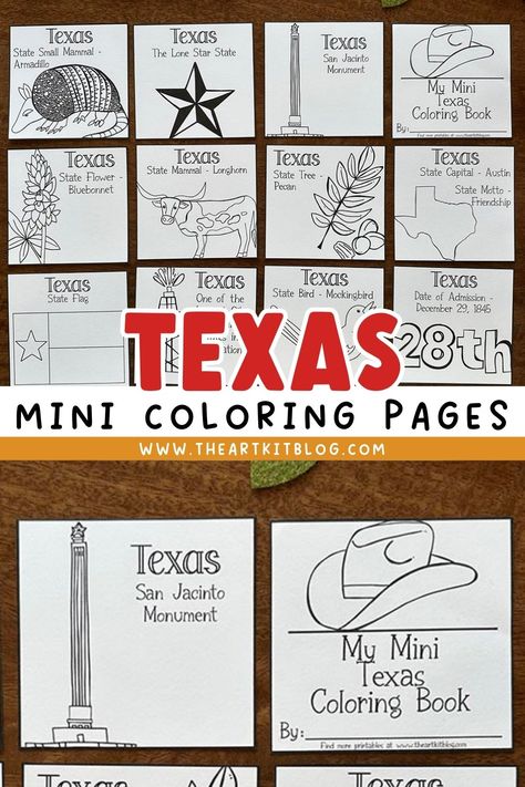 Texas Mini Coloring Pages USA 50 States {FREE Printable!} Texas Coloring Pages, Mini Coloring Pages, Texas Crafts, Us Geography, The 50 States, Moving To Texas, Math Division, Etiquette And Manners, Educational Activities For Kids