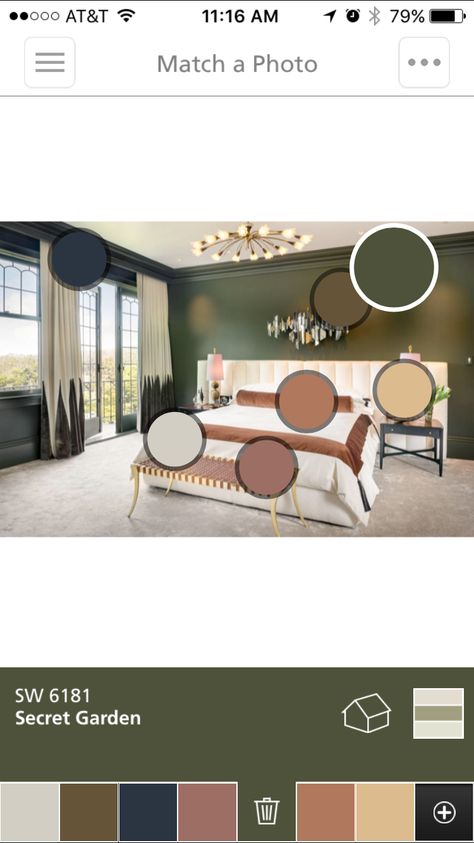 SW Secret Garden Sw Secret Garden Paint, Sw Secret Garden, Secret Garden Sherwin Williams, Sherwin Williams Secret Garden, Cottage Exterior Colors, Olive House, Dark Green Rooms, Bedroom 2024, Floor Office