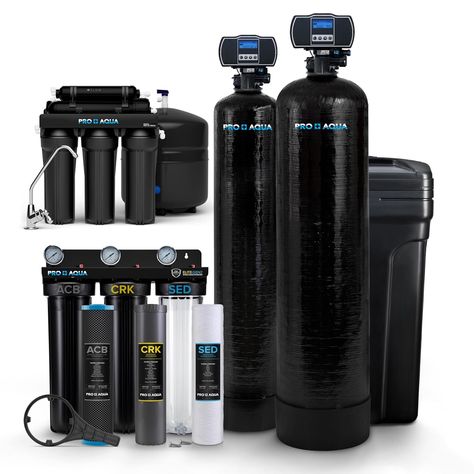 PRO+AQUA Elite Whole House Water Filter Softener Bundle with Reverse Osmosis Drinking System for Well Water | Removes 99% of Iron, Odor, Chlorine, VOCs, Odors & Contaminants Water Softener System, Water Filter System, Whole House Water Filter, Clean Drinking Water, Well Water, Reverse Osmosis System, Water Filters System, Water Softener, Soft Water