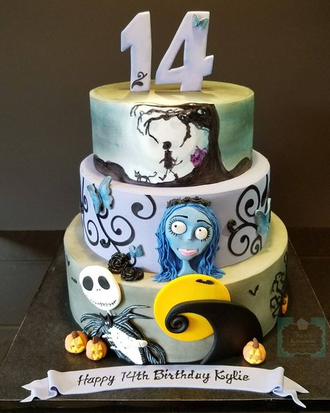 Corpse Bride Nightmare Before Christmas birthday cake Keri's Kreations Bride Birthday Cake, Corpse Bride Birthday Cake, Corpse Bride Birthday Party, Corpse Bride Christmas, Corpse Bride Invitations, Tim Burton Cake Ideas, Nightmare Before Christmas Birthday Cake, Corpse Bride Cake, Jack And Sally Anniversary Cake