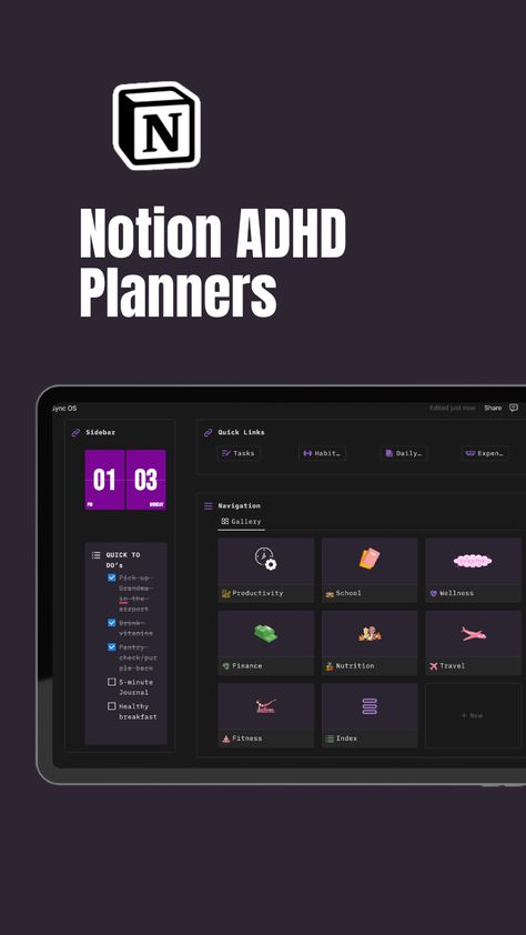 "Looking for an ADHD-friendly life planner in Notion? Look no further! This planner is designed to help you stay organized and on track, with features like a customizable weekly schedule, a habit tracker, and a goals list. It's the perfect way to keep your life organized and Therapy Tracker, Notion Organization, Business Planner Organization, Planner Organization College, Study Planner Free, Productivity System, Life Tracker, School Wellness, Notion Ideas