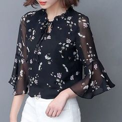 Fancy Show - Ruffle Chiffon Print Blouse Floral Print Chiffon Blouse, Feminine Shirts, Floral Chiffon Blouse, Floral Print Chiffon, Chiffon Shirt, Mode Hijab, Blouse Outfit, Women Shirts Blouse, Chiffon Blouse