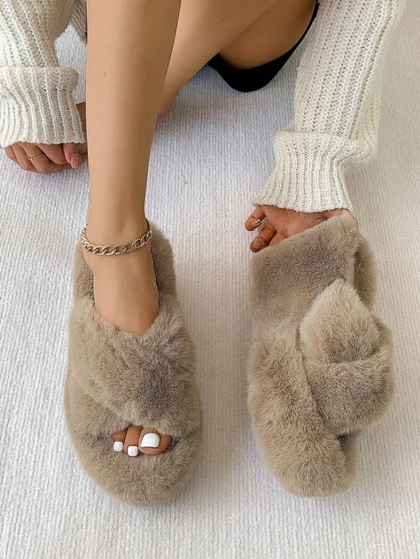 Women's 9CM High Heel Platform Fluffy Faux Fur Slide Sandals Khaki Fashionable    Plain    Women Shoes, size features are:Bust: ,Length: ,Sleeve Length: Platform Fluffy Slippers, Modern Heels, Fur Sandals, Faux Fur Slides, High Heel Platform, Fashion Tips For Women, Fur Slides, Heel Sandals, Maternity Bag