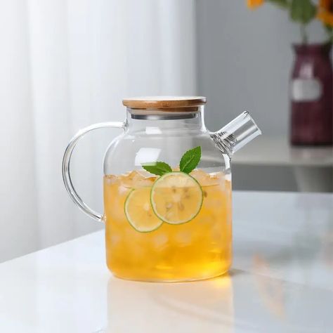 Large Borosilicate Glass Teapot Stainless Steel Bamboo Lid - Temu Canada Glass Tea Kettle, Blooming Tea, Tea Pitcher, Teapot Set, Perfect Cup Of Tea, Glass Teapot, Glass Jug, Fruit Tea, Heat Resistant Glass