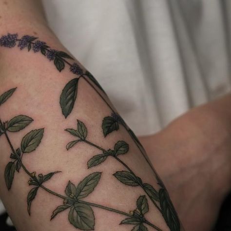 Mint Flower Tattoo, Mint Plant Tattoo, Mint Leaf Tattoo, Basil Tattoo, Mint Tattoo, Sage Tattoo, Herb Tattoo, Plant Tattoos, Botanical Tattoos