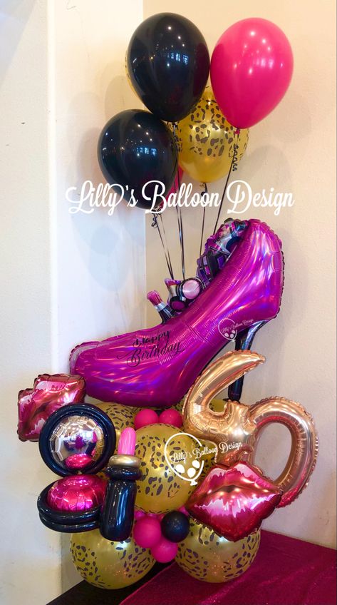 Lipstick Party Theme, Makeup Balloon Bouquet, Makeup Balloons, 60th Birthday Party Decorations, Baby Shower Girl Diy, Birthday Drinks, Graduation Balloons, Spa Birthday, Birthday Party Theme Decorations