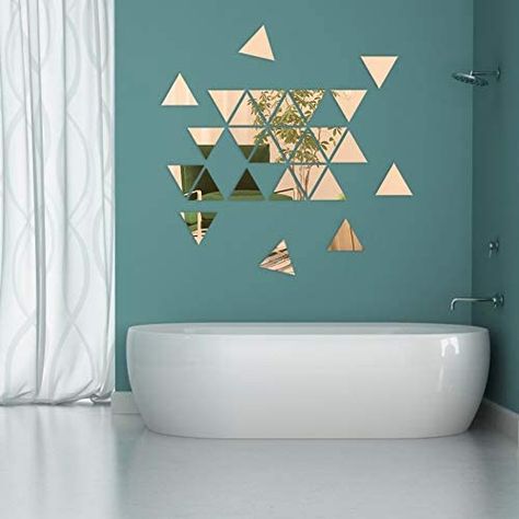 Wall Sticker, LYGZTing 100PCS Removable Acrylic Mirror Stickers DIY Wall Decor Mirror Triangles Mirror Wall Sticker Non Glass Mirror for Living Room Bedroom Decor (5x5.5x5.5cm/1.9x2.2x2.2inch)(Glod) : Amazon.ca: Everything Else Mirror Wall Stickers Ideas, Modern Mirror Living Room, Wall Mirror Stickers, Mirror Wall Design, Triangle Mirror, Wall Decor Mirror, Mirror For Living Room, Black Wall Mirror, Triangle Wall