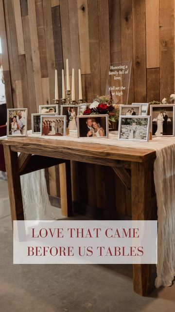 Wedding Ideas Sentimental, Wedding Family Photo Display, Love Through The Years Wedding Table, Displaying Pictures At Wedding, Family Wedding Table, Sentimental Ideas For Wedding, Wedding Picture Table Display, Family Wedding Photos Table, Photo Displays Wedding