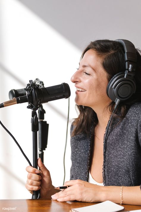 Female radio host broadcasting live in a studio | premium image by rawpixel.com / Felix Radio Photoshoot, Radio Host Aesthetic, Podcast Aesthetics, Podcast Mic, Paleolithic Art, Podcast Studio, Radio Host, Radio Personality, About People